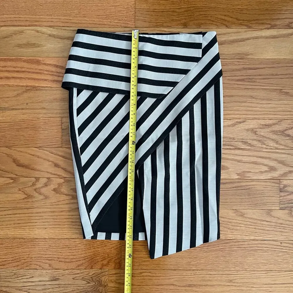 Mason Womens 2 Asymmetrical Skirt Black Taupe Striped Modern Design Maximalist
